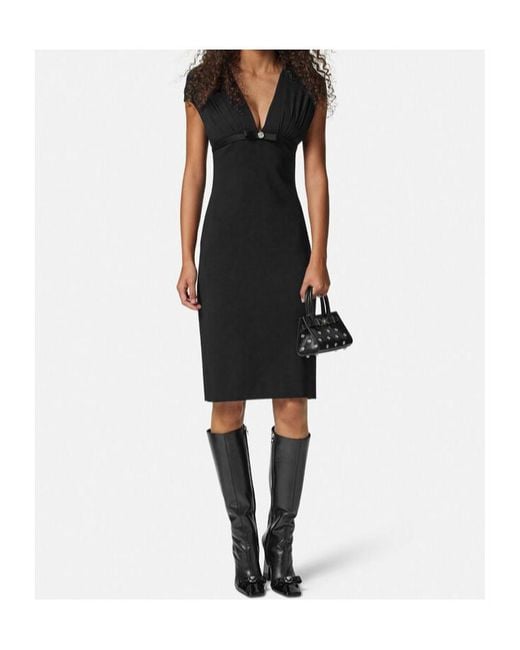 Versace Black Medusa V-Neck Midi Dress