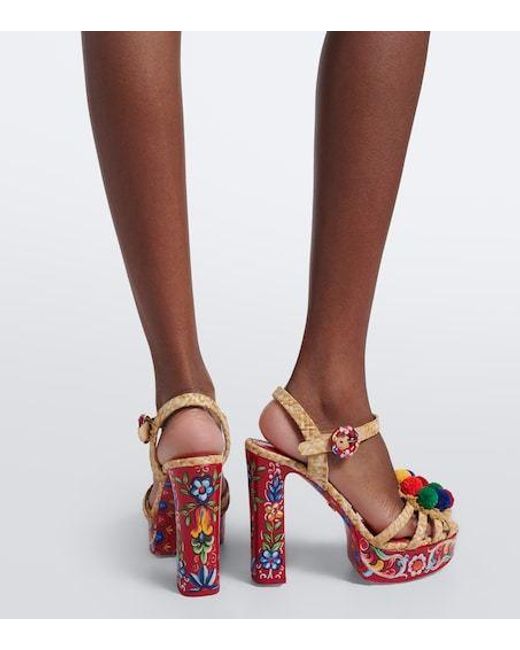 Dolce & Gabbana Metallic Printed Woven Platform Sandals