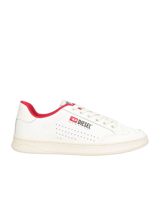 DIESEL White Minimalist Solid Color Low-Top Sneakers