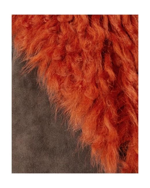 Acne Orange Logo Sheepskin Trimmed Casual Jacket