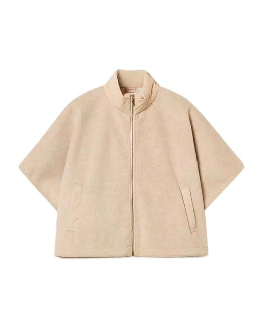 Twinset Natural Zip-Up Mock-Neck Poncho