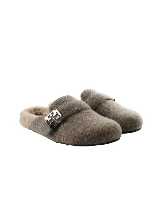 Tory Burch Gray Round-Toed Slippers