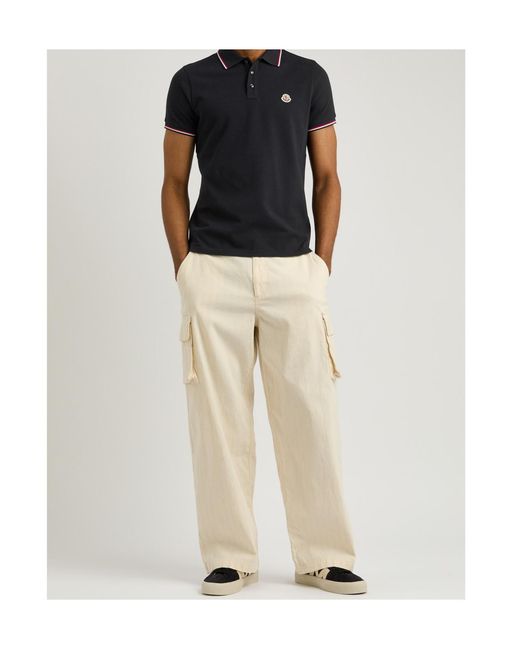 Moncler Black Logo-Appliquéd Piqué Cotton Polo Shirt for men