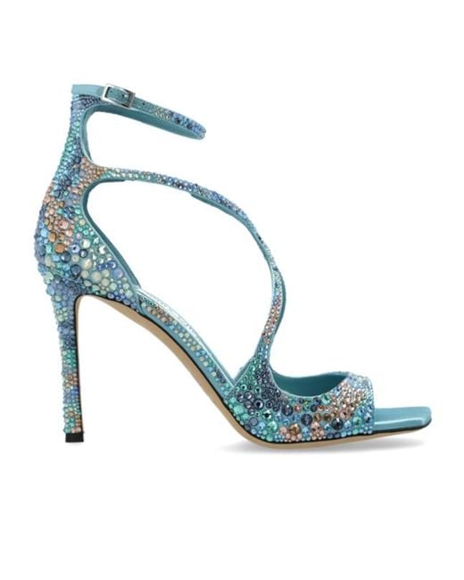 Jimmy Choo Blue Azia Crystal Strap Heeled Sandals