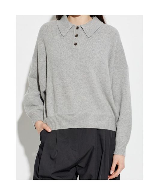 Lisa Yang Gray Etta Button Collared Knitted Top