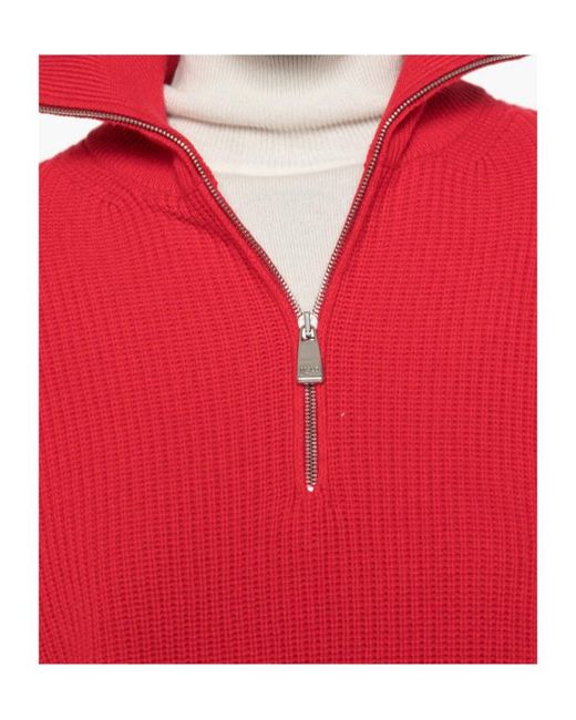 Malo Red Ribbed-Knit Half-Zip Sweater for men