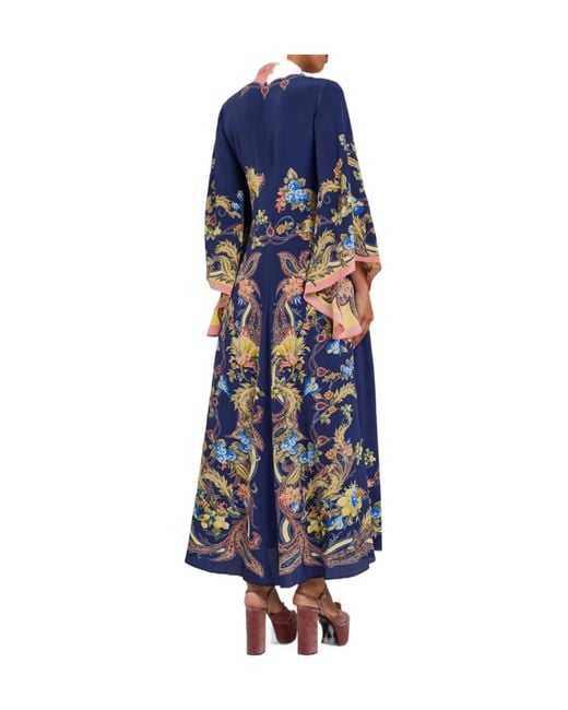 Etro Blue Printed Scarf-Effect Silk Maxi Dress