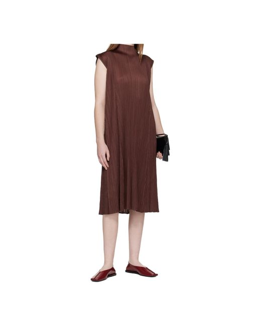Pleats Please Issey Miyake Red Pleated Midi Dress