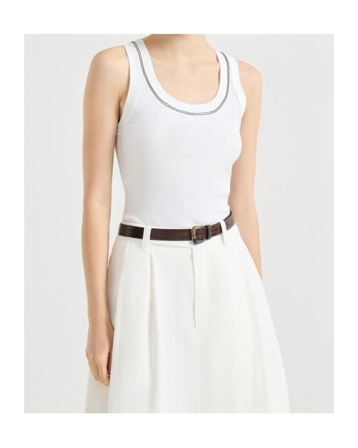Brunello Cucinelli White Shiny Trim Tank Top