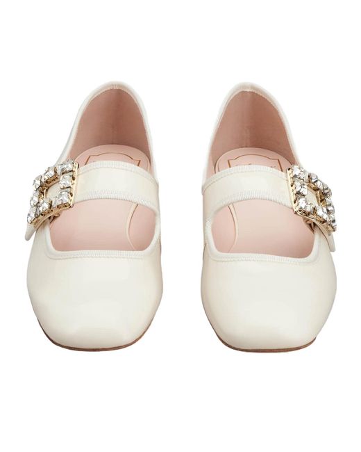Roger Vivier White Très Vivier Strass Buckle Babies Ballerinas