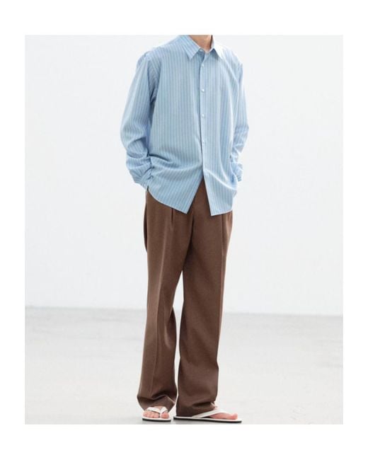 Auralee Blue Striped Wool Shirt for men