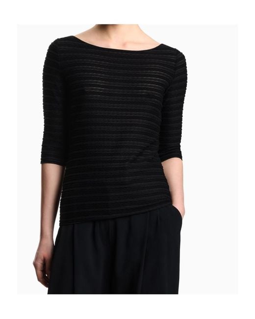 Emporio Armani Black Striped Boat Neck Jumper