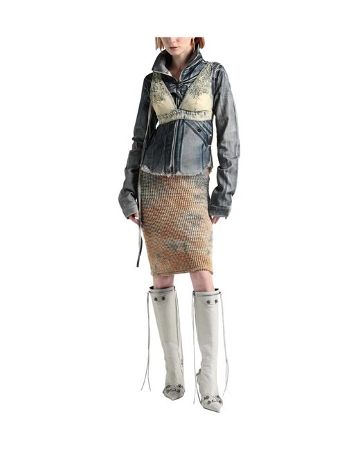DIESEL Natural Sleeveless V-Neck Denim Cropped Jacket