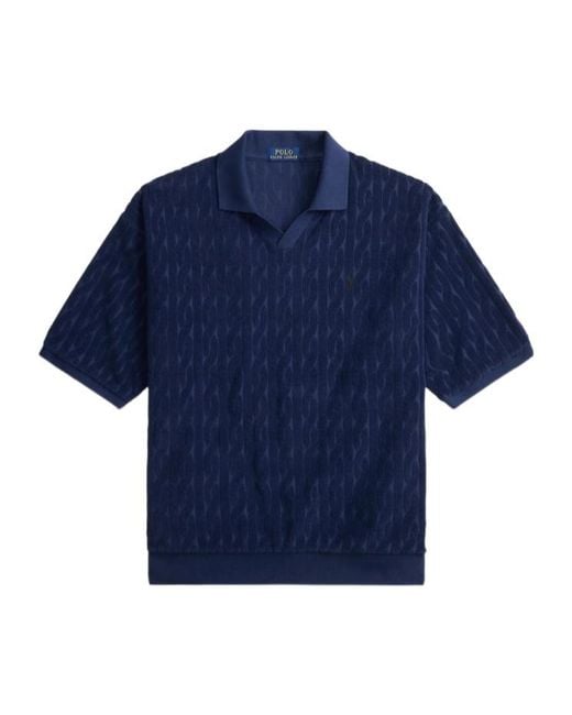 Polo Ralph Lauren Blue Cable-Knit Terry Collar T-Shirt for men