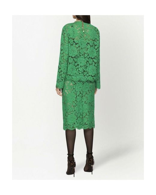 Dolce & Gabbana Green High-Waisted Laced Midi Skirt