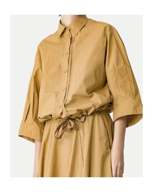 Forte_forte Natural Drawstring Hem Half Sleeve Shirt