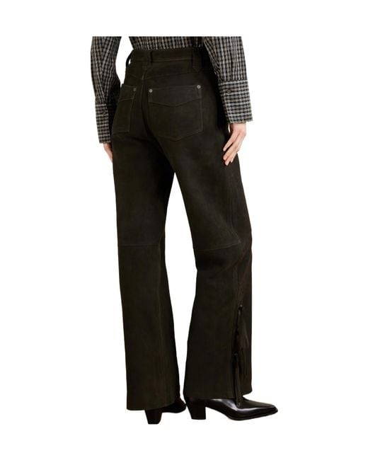 RRL Black Tie Detailed Suede Wide-Leg Pants