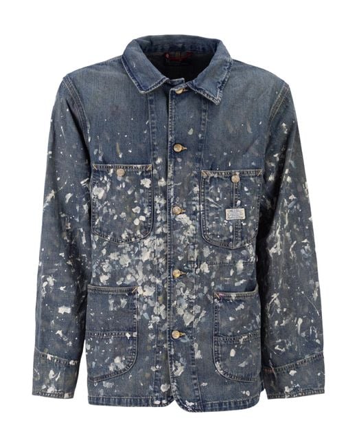 Polo Ralph Lauren Blue Limited-Edition Hand-Painted Buttoned Denim Jacket for men