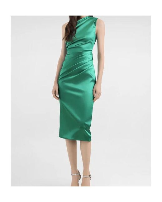 Dolce & Gabbana Green One-Shoulder Draped Midi Dress