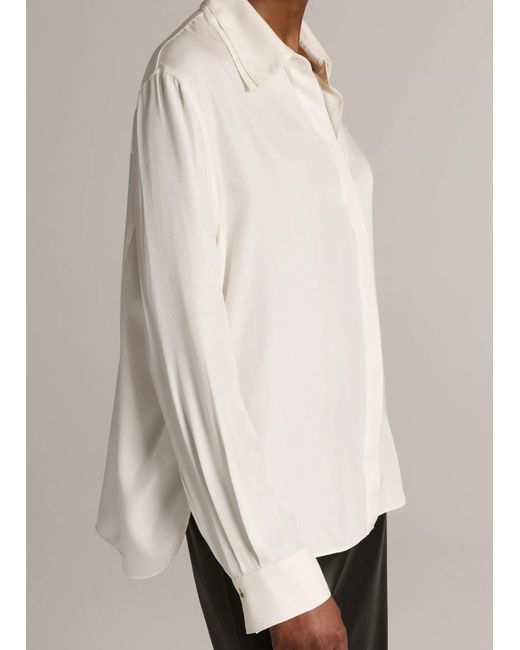 Vince White Double-Detail Silk-Blend Button-Front Shirt