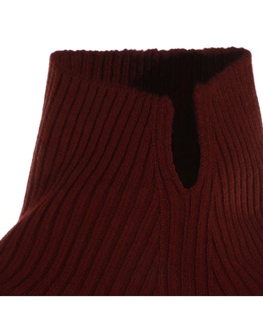 Jil Sander Red Ribbed High-Neck Knitted Sweater