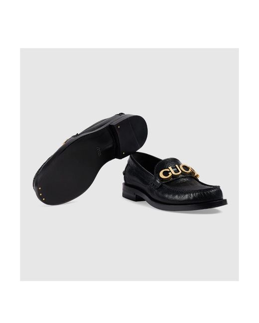 Gucci Black Logo Plaque Slip-On Loafers