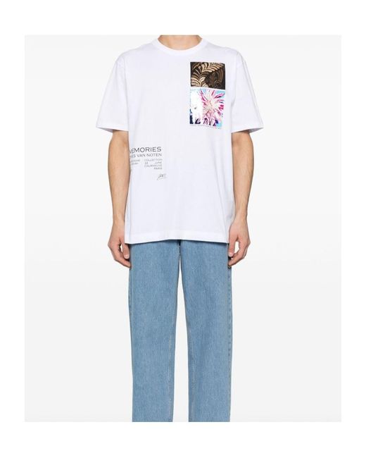 Dries Van Noten White Graphic-Printed Crewneck T-Shirt for men