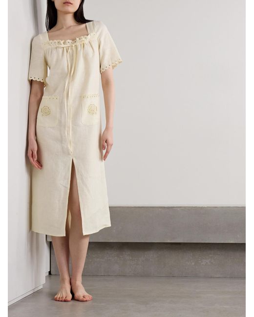 Sleeper Natural Sofia Embroidered Linen Dress