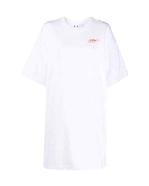 Off-White c/o Virgil Abloh White Painted Arrows Motif Snap-Fastening T-Shirt Dress