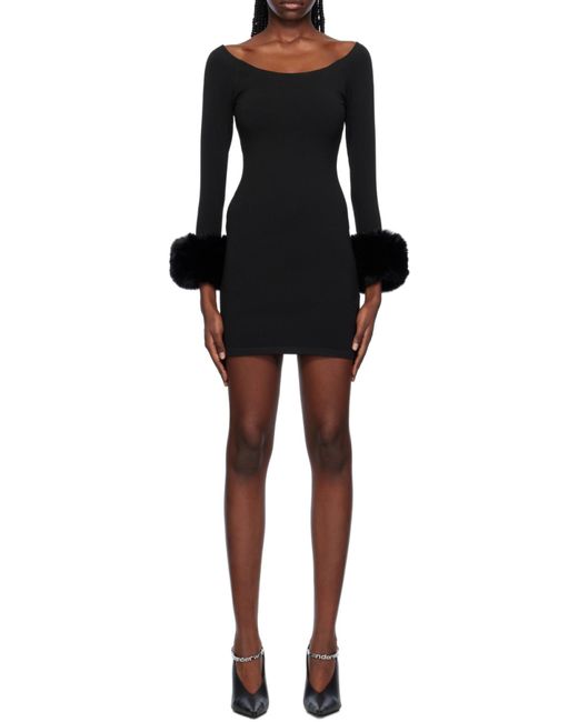 Alexander Wang Black Round Neck Fur Trimmed Dress
