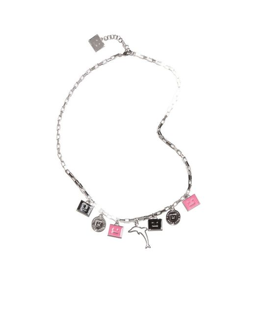 Acne White Face-Plaque Cable-Link Necklace for men