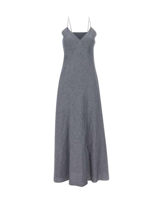 Eleventy Gray Flared V-Neck Maxi Dress