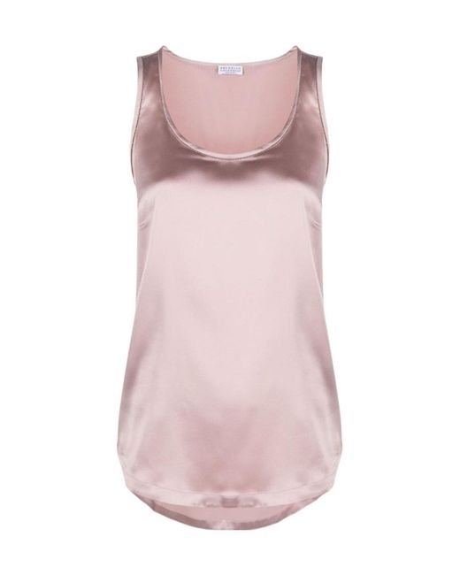 Brunello Cucinelli Pink Sleeveless Silk Tank Top