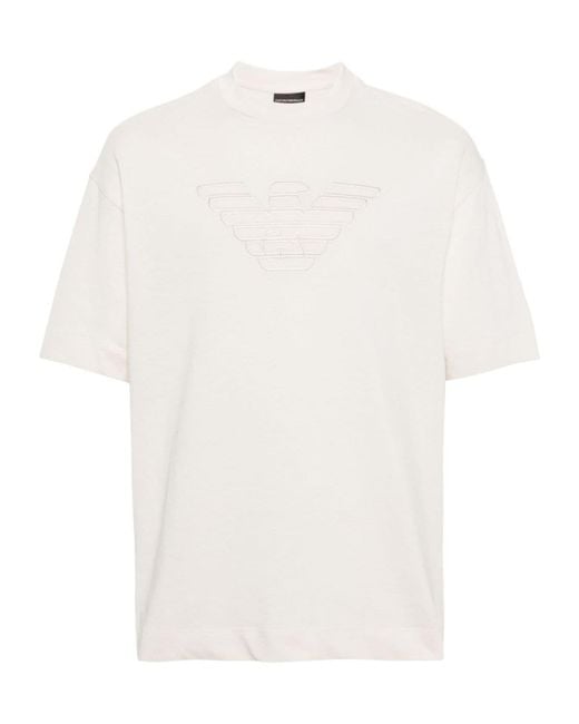 Emporio Armani White Logo-Embroidered Cotton T-Shirt for men