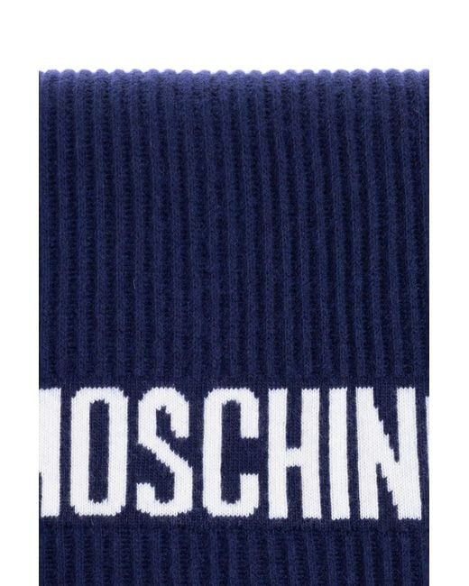 Moschino Blue Ribbed Logo Scarf for men