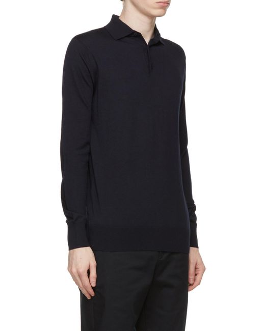Loro Piana Blue Long-Sleeved Knitted Polo Shirt for men