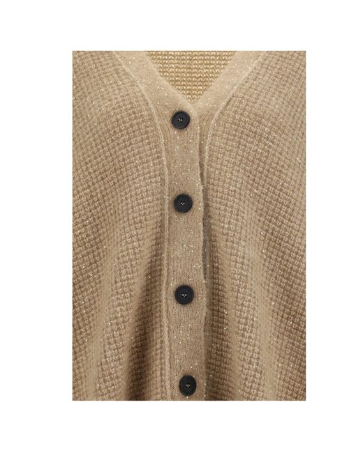 Fabiana Filippi Natural Sequin Embellished V-Neck Oversized Cardigan