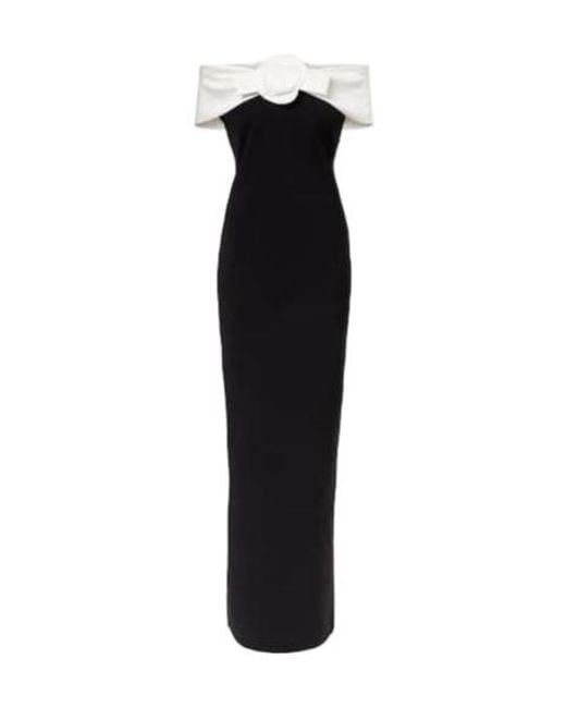 Self-Portrait Black Floral-Appliqué Off-Shoulder Crêpe Gown