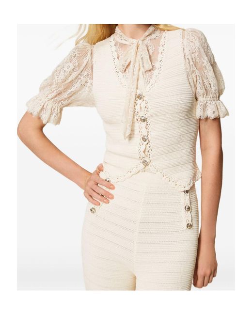 Twinset Natural Crochet Button Knitted Top