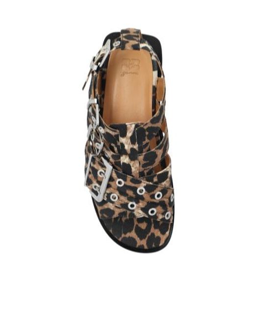 Ganni Black Leopard Printed Sandals