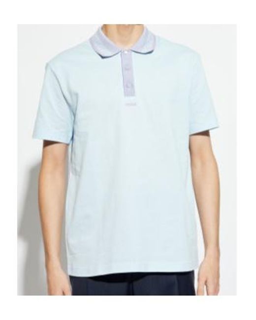Versace Blue Greca-Collar Short-Sleeved Polo Shirt for men