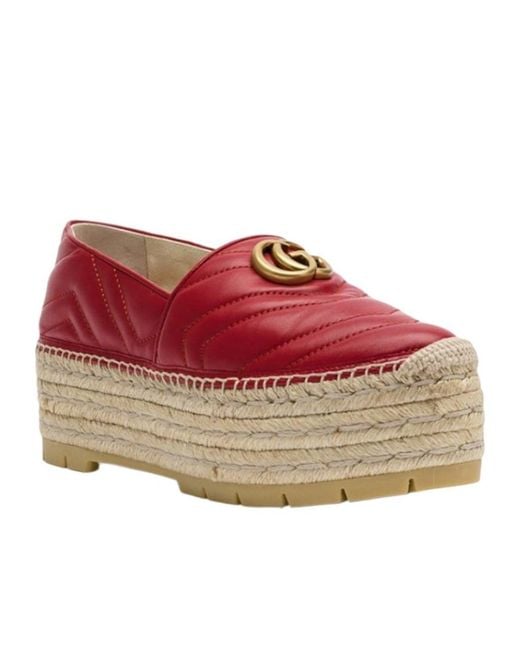 Gucci Red Gg Espadrille Platform Shoes