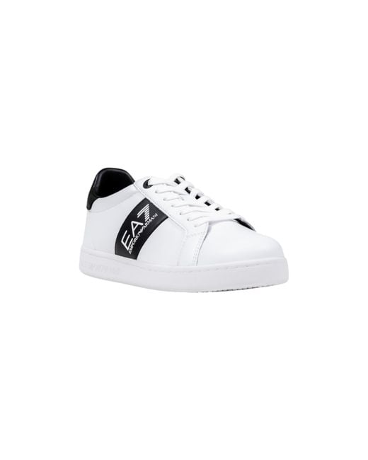 EA7 White Logo Printed Low-Top Sneakers for men