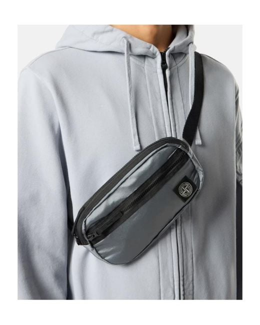 Stone Island Black Belt Bag With Zip Pocket And Compass Patch for men