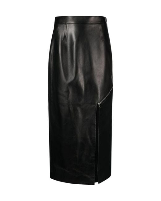 McQueen Black Belted Side-Slit Midi Skirt