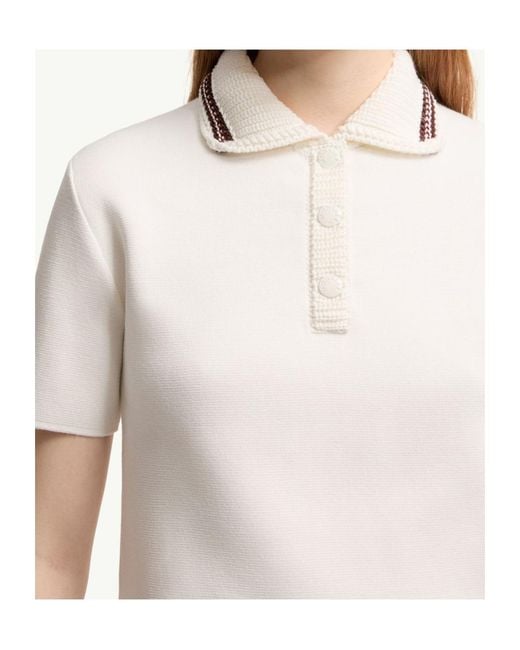Moncler White Cotton Knit Polo Shirt