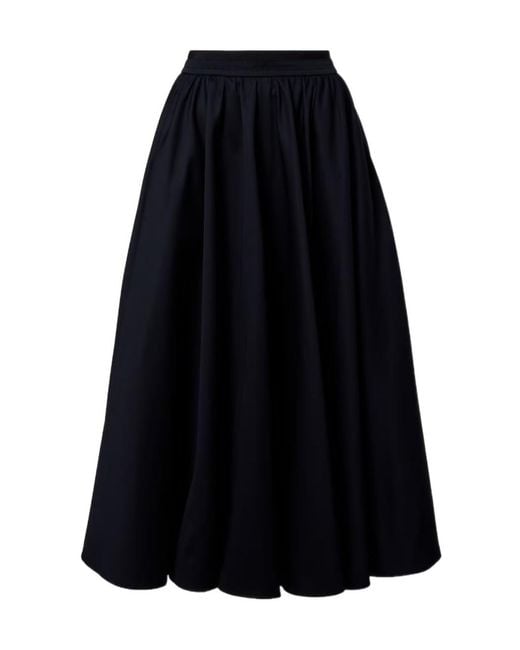 Patou Black Pleated Cotton Midi Skirt