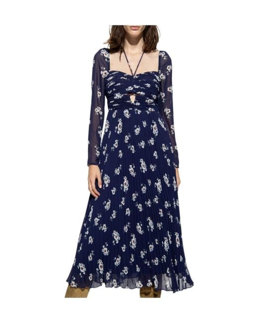 Self-Portrait Blue Pansy Printed Cut-Out Midi Dress