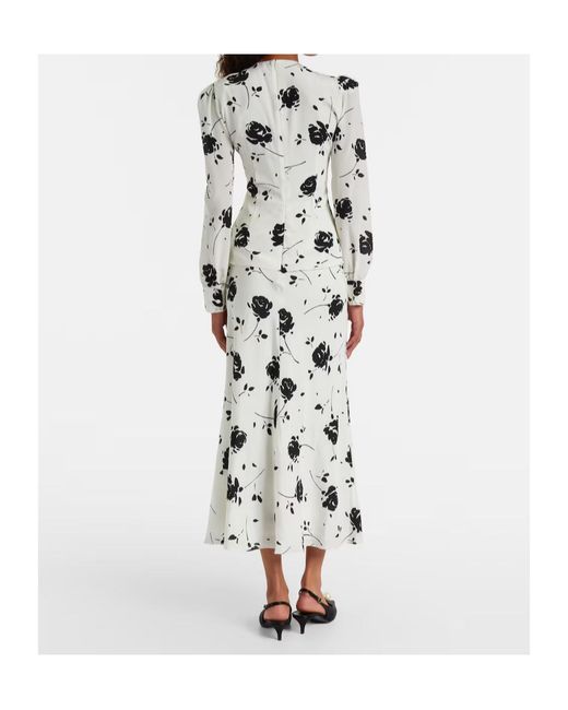 Alessandra Rich White Floral Silk Midi Dress