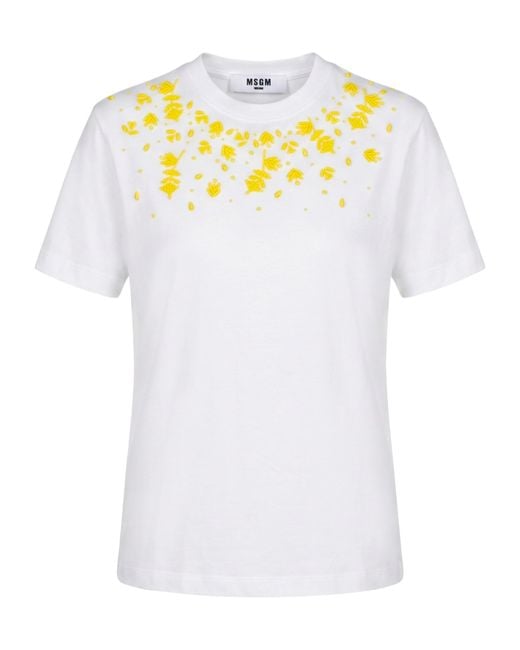 MSGM White Embroidered T-Shirt